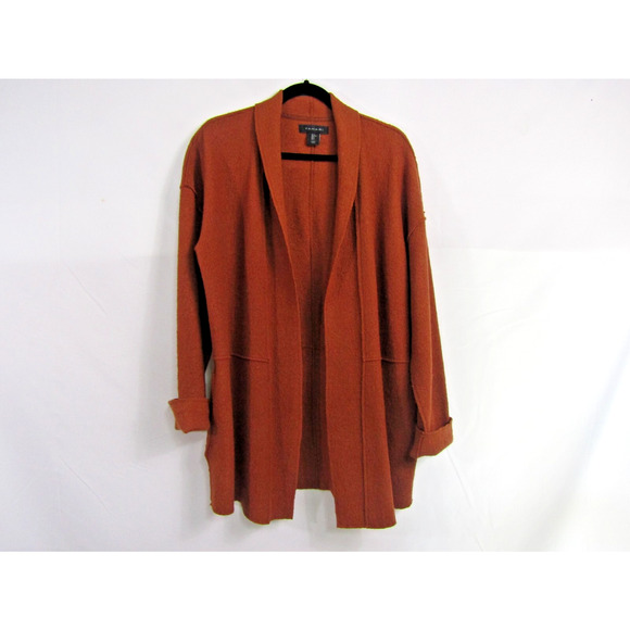 Tahari Brown Wool Knit Cardigan Sweater Women’s Large Classic Long Jacket - Picture 1 of 8